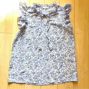 Anthropologie Pleione Botanical Print Ruffle Blouse Size S